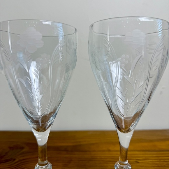 Vintage Etched Crystal Wine Glasses | Floral Cut Stemware | Set of 2 - Picture 6 of 11
